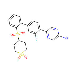 Nc1cnc(-c2ccc(-c3ccccc3S(=O)(=O)C3CCS(=O)(=O)CC3)cc2F)cn1 ZINC000224747713
