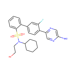 Nc1cnc(-c2ccc(-c3ccccc3S(=O)(=O)N(CCO)C3CCCCC3)cc2F)cn1 ZINC000212155022