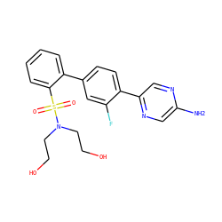 Nc1cnc(-c2ccc(-c3ccccc3S(=O)(=O)N(CCO)CCO)cc2F)cn1 ZINC000212154823