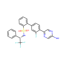 Nc1cnc(-c2ccc(-c3ccccc3S(=O)(=O)N[C@@H](c3ccccc3)C(F)(F)F)cc2F)cn1 ZINC000224739594