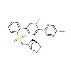 Nc1cnc(-c2ccc(-c3ccccc3S(=O)(=O)N[C@@H]3C[C@H]4CC[C@H]3C4)cc2F)cn1 ZINC000473219271