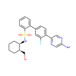 Nc1cnc(-c2ccc(-c3ccccc3S(=O)(=O)N[C@@H]3CCCC[C@@H]3CO)cc2F)cn1 ZINC000224733430