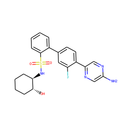 Nc1cnc(-c2ccc(-c3ccccc3S(=O)(=O)N[C@@H]3CCCC[C@H]3O)cc2F)cn1 ZINC000212169775