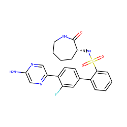 Nc1cnc(-c2ccc(-c3ccccc3S(=O)(=O)N[C@@H]3CCCCNC3=O)cc2F)cn1 ZINC000218626602