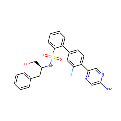 Nc1cnc(-c2ccc(-c3ccccc3S(=O)(=O)N[C@H](CO)Cc3ccccc3)cc2F)cn1 ZINC000224699550