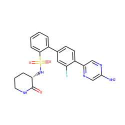Nc1cnc(-c2ccc(-c3ccccc3S(=O)(=O)N[C@H]3CCCNC3=O)cc2F)cn1 ZINC000212169614
