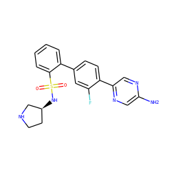 Nc1cnc(-c2ccc(-c3ccccc3S(=O)(=O)N[C@H]3CCNC3)cc2F)cn1 ZINC000224776223