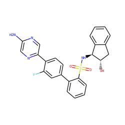 Nc1cnc(-c2ccc(-c3ccccc3S(=O)(=O)N[C@H]3c4ccccc4C[C@@H]3O)cc2F)cn1 ZINC000224761154