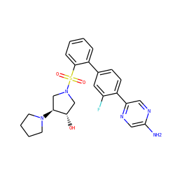 Nc1cnc(-c2ccc(-c3ccccc3S(=O)(=O)N3C[C@H](O)[C@@H](N4CCCC4)C3)cc2F)cn1 ZINC000224752952
