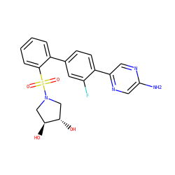 Nc1cnc(-c2ccc(-c3ccccc3S(=O)(=O)N3C[C@H](O)[C@@H](O)C3)cc2F)cn1 ZINC000224799521