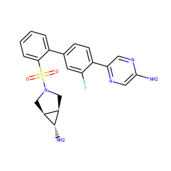 Nc1cnc(-c2ccc(-c3ccccc3S(=O)(=O)N3C[C@H]4[C@H](N)[C@H]4C3)cc2F)cn1 ZINC001772605025