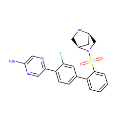 Nc1cnc(-c2ccc(-c3ccccc3S(=O)(=O)N3C[C@H]4C[C@@H]3CN4)cc2F)cn1 ZINC000224790496