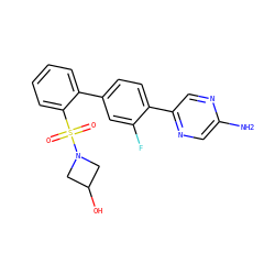 Nc1cnc(-c2ccc(-c3ccccc3S(=O)(=O)N3CC(O)C3)cc2F)cn1 ZINC000224821639