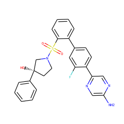 Nc1cnc(-c2ccc(-c3ccccc3S(=O)(=O)N3CC[C@@](O)(c4ccccc4)C3)cc2F)cn1 ZINC000224793280