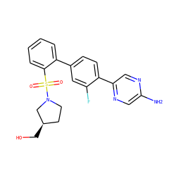 Nc1cnc(-c2ccc(-c3ccccc3S(=O)(=O)N3CC[C@@H](CO)C3)cc2F)cn1 ZINC000224702635