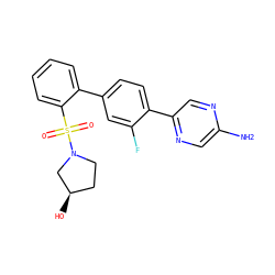 Nc1cnc(-c2ccc(-c3ccccc3S(=O)(=O)N3CC[C@@H](O)C3)cc2F)cn1 ZINC000224773112