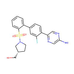 Nc1cnc(-c2ccc(-c3ccccc3S(=O)(=O)N3CC[C@H](CO)C3)cc2F)cn1 ZINC000224702522
