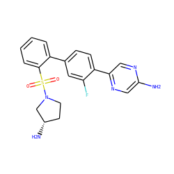 Nc1cnc(-c2ccc(-c3ccccc3S(=O)(=O)N3CC[C@H](N)C3)cc2F)cn1 ZINC000224761705