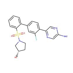 Nc1cnc(-c2ccc(-c3ccccc3S(=O)(=O)N3CC[C@H](O)C3)cc2F)cn1 ZINC000224753898