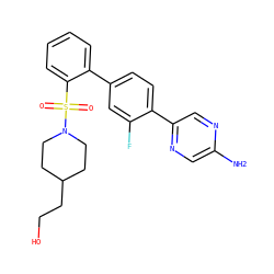 Nc1cnc(-c2ccc(-c3ccccc3S(=O)(=O)N3CCC(CCO)CC3)cc2F)cn1 ZINC000224716465