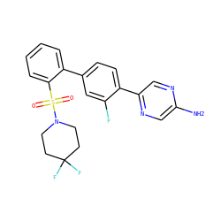 Nc1cnc(-c2ccc(-c3ccccc3S(=O)(=O)N3CCC(F)(F)CC3)cc2F)cn1 ZINC000212121761