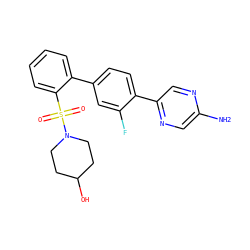 Nc1cnc(-c2ccc(-c3ccccc3S(=O)(=O)N3CCC(O)CC3)cc2F)cn1 ZINC000212140346