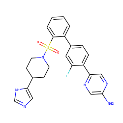Nc1cnc(-c2ccc(-c3ccccc3S(=O)(=O)N3CCC(c4cnc[nH]4)CC3)cc2F)cn1 ZINC000224801592