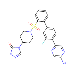 Nc1cnc(-c2ccc(-c3ccccc3S(=O)(=O)N3CCC(n4cn[nH]c4=O)CC3)cc2F)cn1 ZINC000212151035