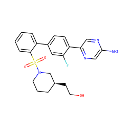 Nc1cnc(-c2ccc(-c3ccccc3S(=O)(=O)N3CCC[C@H](CCO)C3)cc2F)cn1 ZINC000212140869