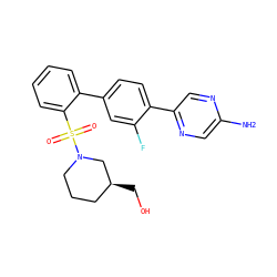 Nc1cnc(-c2ccc(-c3ccccc3S(=O)(=O)N3CCC[C@H](CO)C3)cc2F)cn1 ZINC000212145374