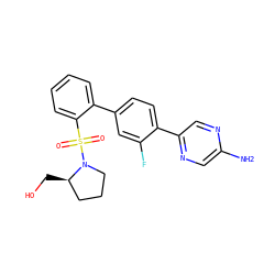 Nc1cnc(-c2ccc(-c3ccccc3S(=O)(=O)N3CCC[C@H]3CO)cc2F)cn1 ZINC000224768639