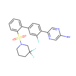 Nc1cnc(-c2ccc(-c3ccccc3S(=O)(=O)N3CCCC(F)(F)C3)cc2F)cn1 ZINC000212121954