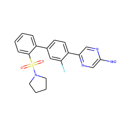 Nc1cnc(-c2ccc(-c3ccccc3S(=O)(=O)N3CCCC3)cc2F)cn1 ZINC000212121662