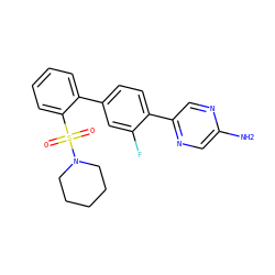 Nc1cnc(-c2ccc(-c3ccccc3S(=O)(=O)N3CCCCC3)cc2F)cn1 ZINC000212117208