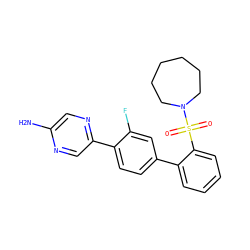 Nc1cnc(-c2ccc(-c3ccccc3S(=O)(=O)N3CCCCCC3)cc2F)cn1 ZINC000212122130