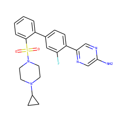 Nc1cnc(-c2ccc(-c3ccccc3S(=O)(=O)N3CCN(C4CC4)CC3)cc2F)cn1 ZINC000212129015