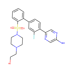 Nc1cnc(-c2ccc(-c3ccccc3S(=O)(=O)N3CCN(CCO)CC3)cc2F)cn1 ZINC000212128925