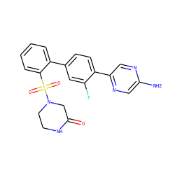 Nc1cnc(-c2ccc(-c3ccccc3S(=O)(=O)N3CCNC(=O)C3)cc2F)cn1 ZINC000212135792