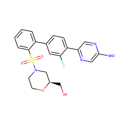 Nc1cnc(-c2ccc(-c3ccccc3S(=O)(=O)N3CCO[C@H](CO)C3)cc2F)cn1 ZINC000224739261