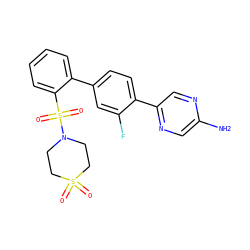 Nc1cnc(-c2ccc(-c3ccccc3S(=O)(=O)N3CCS(=O)(=O)CC3)cc2F)cn1 ZINC000224780457