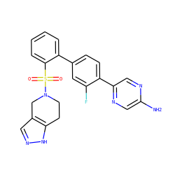 Nc1cnc(-c2ccc(-c3ccccc3S(=O)(=O)N3CCc4[nH]ncc4C3)cc2F)cn1 ZINC000212150929