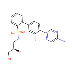 Nc1cnc(-c2ccc(-c3ccccc3S(=O)(=O)NC[C@@H](O)CO)cc2F)cn1 ZINC000224758419