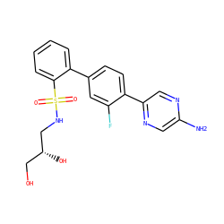 Nc1cnc(-c2ccc(-c3ccccc3S(=O)(=O)NC[C@H](O)CO)cc2F)cn1 ZINC000224758239