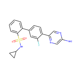 Nc1cnc(-c2ccc(-c3ccccc3S(=O)(=O)NC3CC3)cc2F)cn1 ZINC000224765333