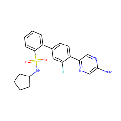Nc1cnc(-c2ccc(-c3ccccc3S(=O)(=O)NC3CCCC3)cc2F)cn1 ZINC000212175865