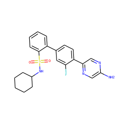 Nc1cnc(-c2ccc(-c3ccccc3S(=O)(=O)NC3CCCCC3)cc2F)cn1 ZINC000212173047