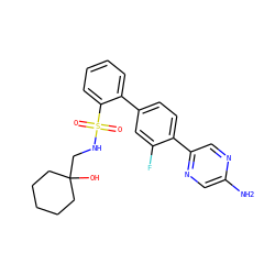Nc1cnc(-c2ccc(-c3ccccc3S(=O)(=O)NCC3(O)CCCCC3)cc2F)cn1 ZINC000212145643