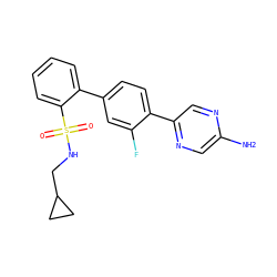 Nc1cnc(-c2ccc(-c3ccccc3S(=O)(=O)NCC3CC3)cc2F)cn1 ZINC000212150558