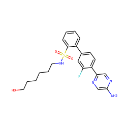 Nc1cnc(-c2ccc(-c3ccccc3S(=O)(=O)NCCCCCCO)cc2F)cn1 ZINC000212160111