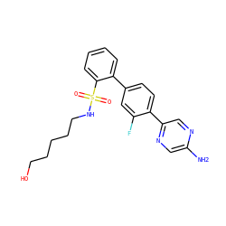 Nc1cnc(-c2ccc(-c3ccccc3S(=O)(=O)NCCCCCO)cc2F)cn1 ZINC000212160190
